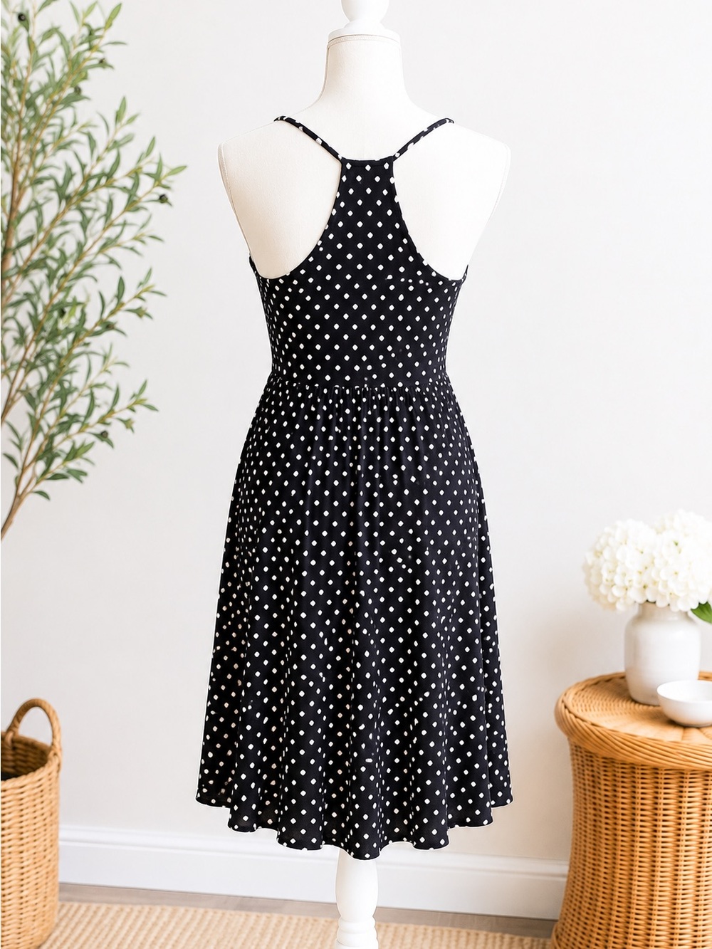 LOFT Ann Taylor Black White Polka Dot Cami Dress XS Rayon Sundress - Picture 2 of 8
